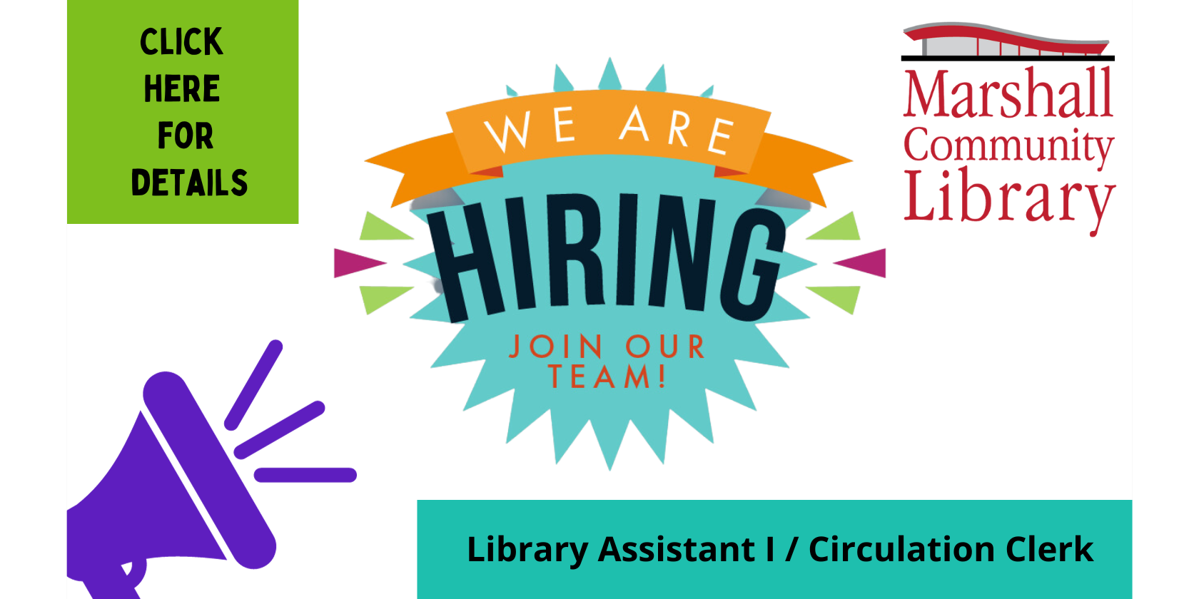 We're Hiring Library Assistant 1