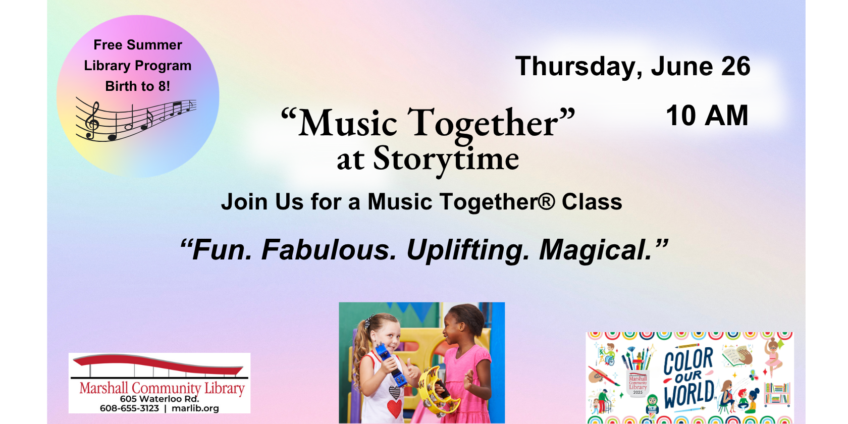 Thursday, June 26th 10AM Music Together at storytime
