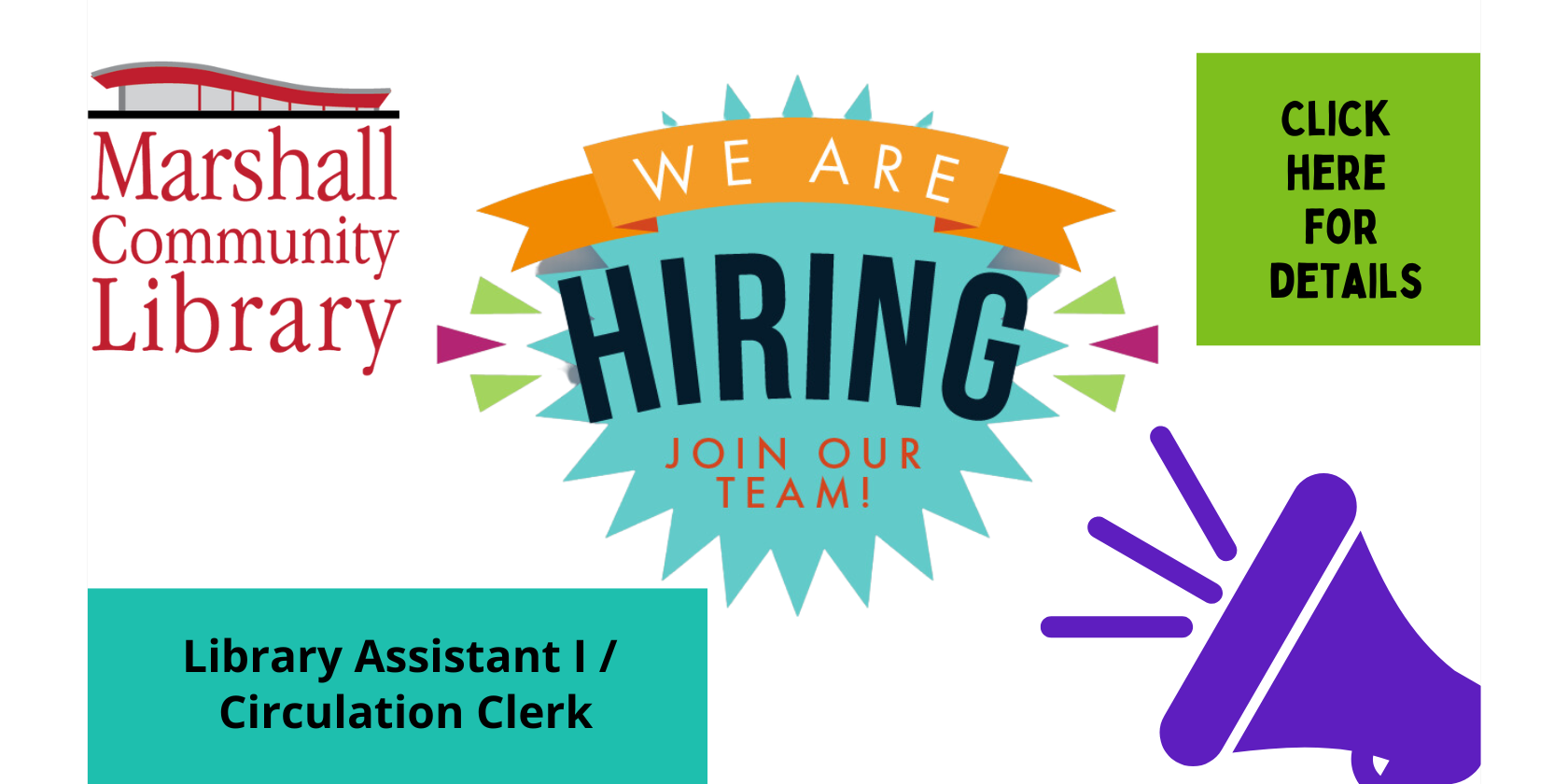 Slide advertising hiring Library Assistant position
